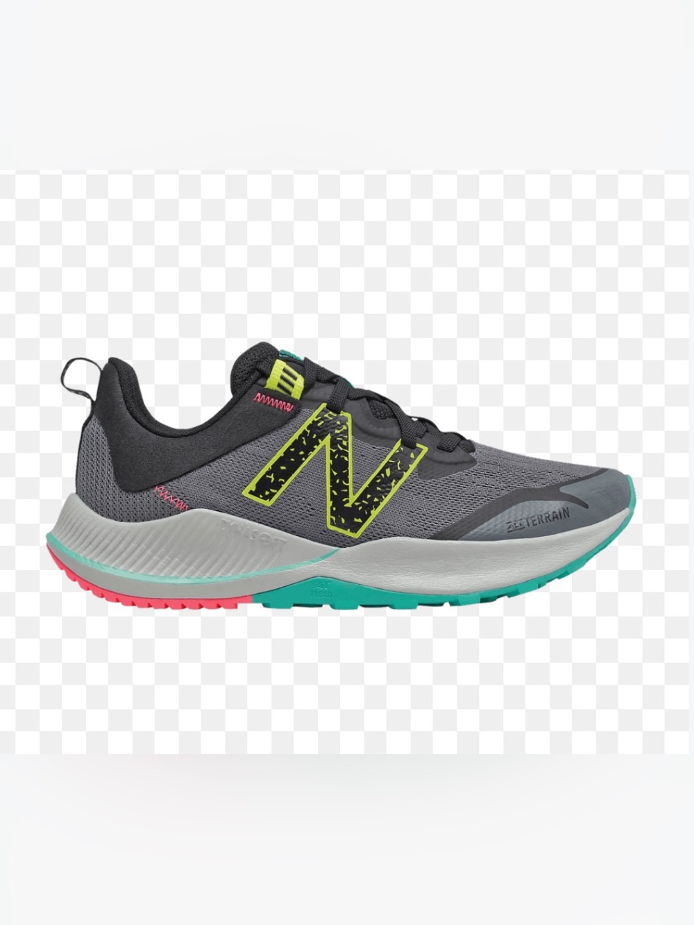 New Balance Kids Gray Sneakers with Teal & Neon Yellow Accents